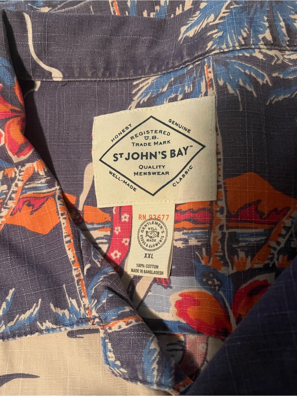 St. John's Bay Navy Blue & Orange Tropical Shirt XXL